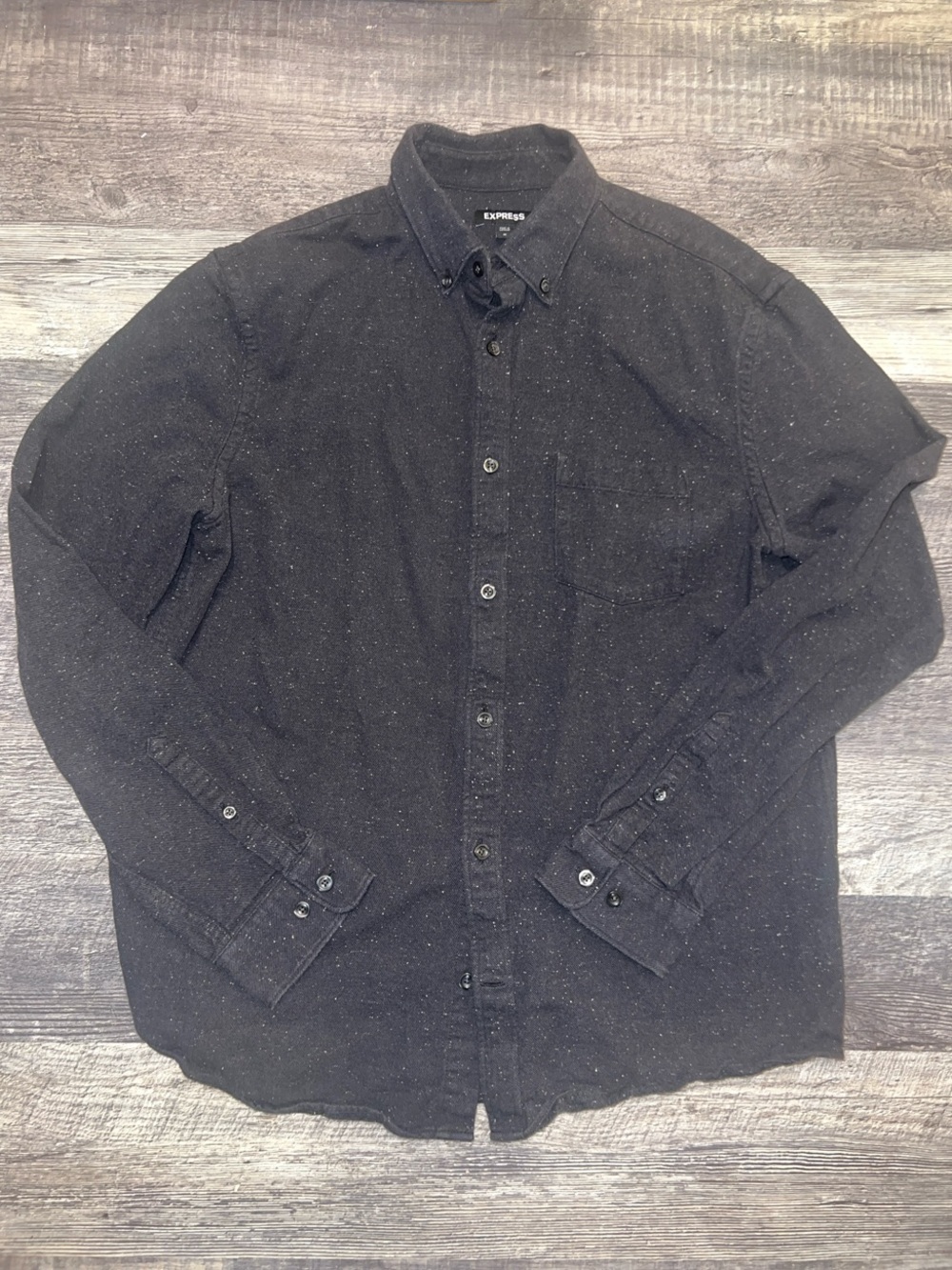 Express Men’s Black Speckled Long-Sleeve Button-Down Shirt